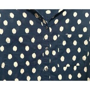 Madewell 100% Cotton Navy White Ikat Polka Dot Button Up Collared Shirt Blouse M